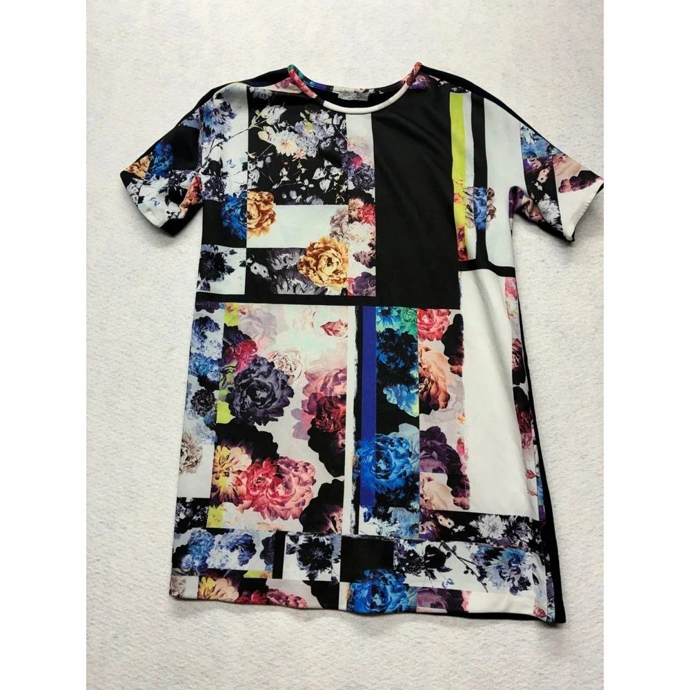 Zara Floral Geometric T-Shirt Dress Art Maximalist Patchwork Large Multi - Picture 1 of 10